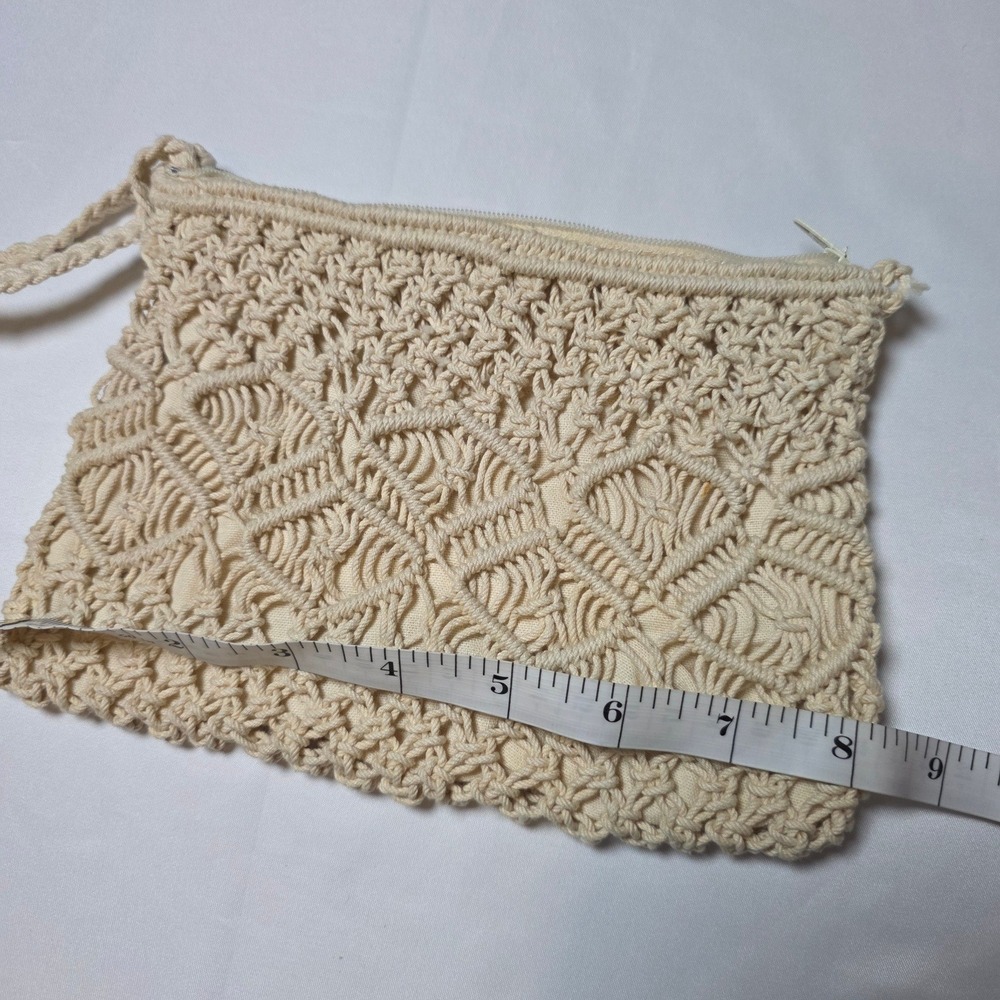 Unbranded Cream Macrame Wristlet Clutch Bag Boho Geometric Knotted Zipper‎ Pouch - Picture 5 of 6